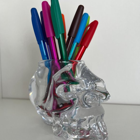 Makeup Brush or Pen Holder Glass Skull - Picture 8 of 8